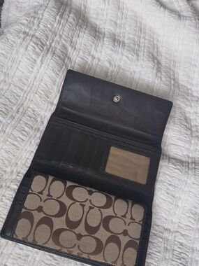 Coach Black Trim Brown Signature Continental Wallet